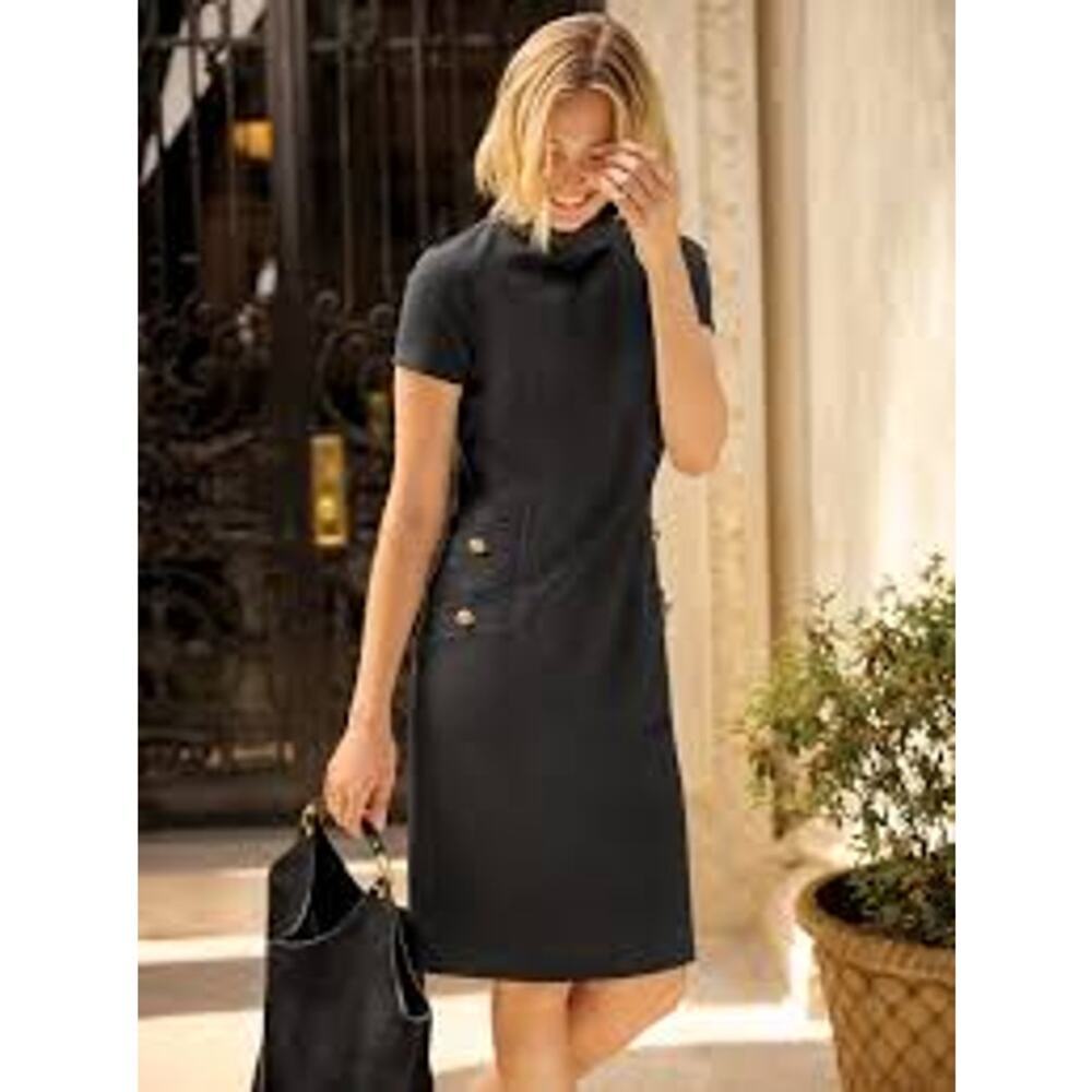 J. McLaughlin Deon Short Sleeve Mock Neck Sheath Mini Dress Black Women's XS